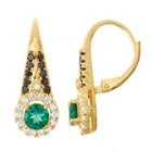 Diamond-accent Lab Created Emerald Genuine Black Spinel & Created White Sapphire 14k Gold Over Silver Leverback Earring