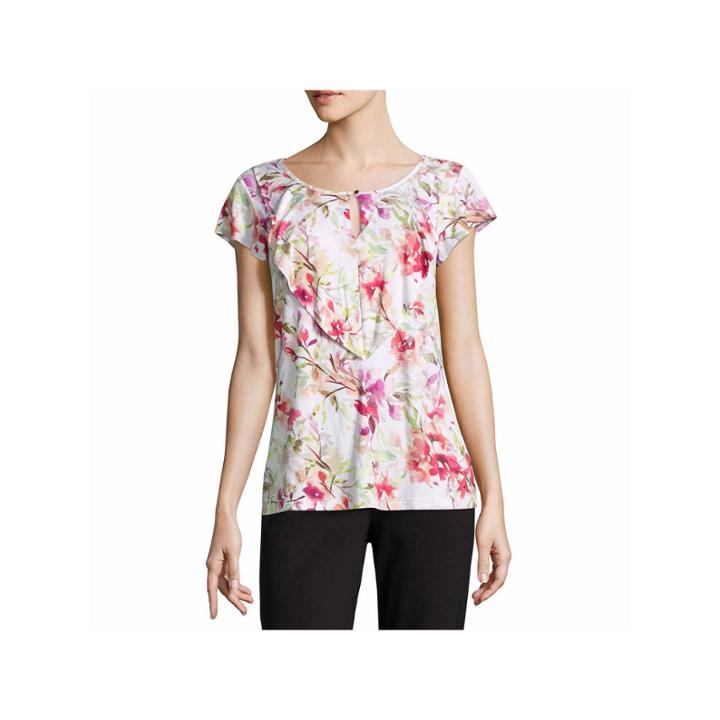 Liz Claiborne Short Sleeve Crew Neck Rayon Blouse