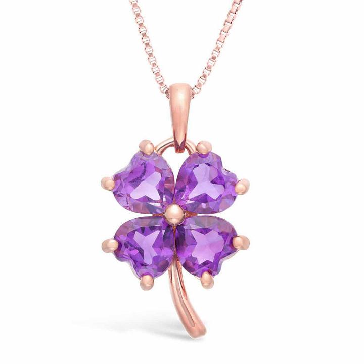 Womens Genuine Purple Amethyst Flower Pendant Necklace
