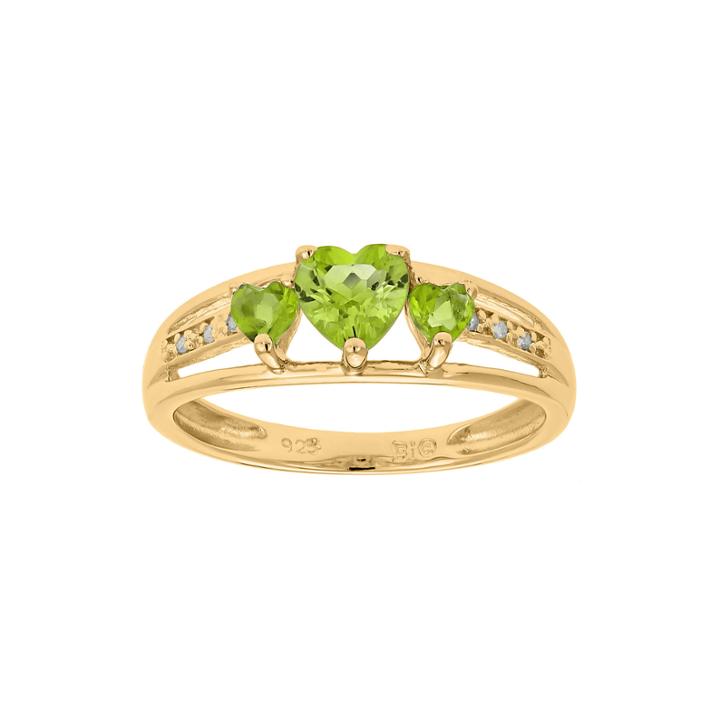 Genuine Peridot And Diamond-accent 3-stone Heart Ring