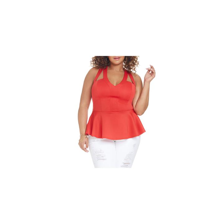 Fashion To Figure Kaya Cutout Strap Peplum Top-plus