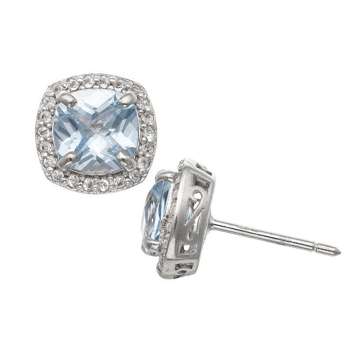 Lab Created Blue Aquamarine Sterling Silver 10mm Stud Earrings