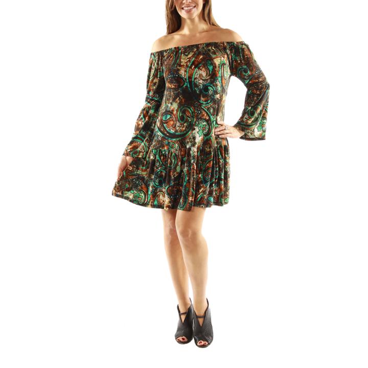 24/7 Comfort Apparel Peacock Party Drop Waist Dress