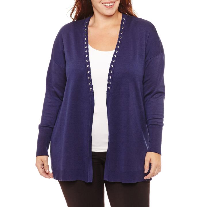 Worthington Long Sleeve Grommet Cardigan-plus