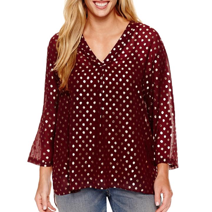 A.n.a 3/4-sleeve Shirred V-neck Blouse - Plus