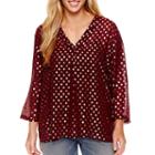 A.n.a 3/4-sleeve Shirred V-neck Blouse - Plus