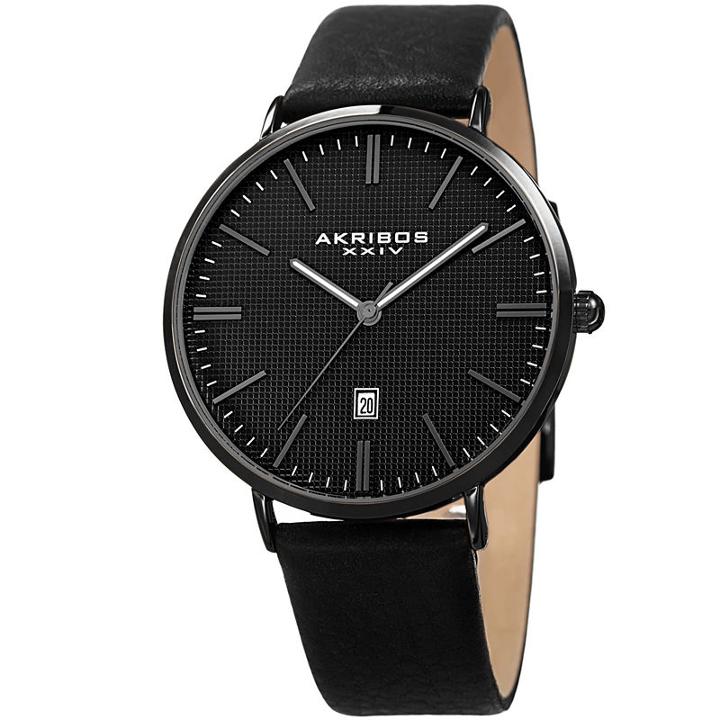 Akribos Xxiv Mens Black Strap Watch-a-935bk