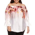 Bisou Bisou Long Sleeve Off The Shoulder Floral Woven Blouse-plus