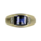 Mens Lab-created Blue Sapphire & Diamond-accent 10k Yellow Gold Ring