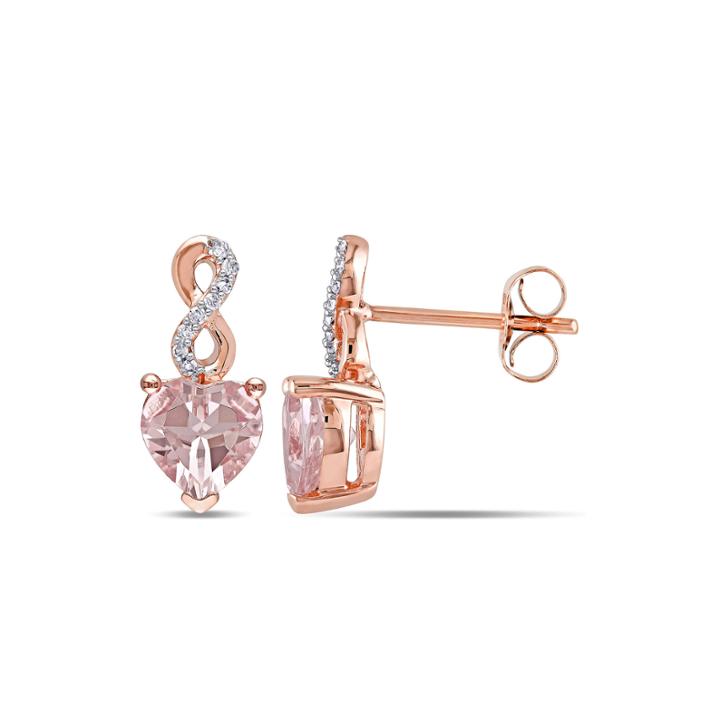 Heart-shaped Genuine Morganite And Diamond-accent 10k Rose Gold Earrings