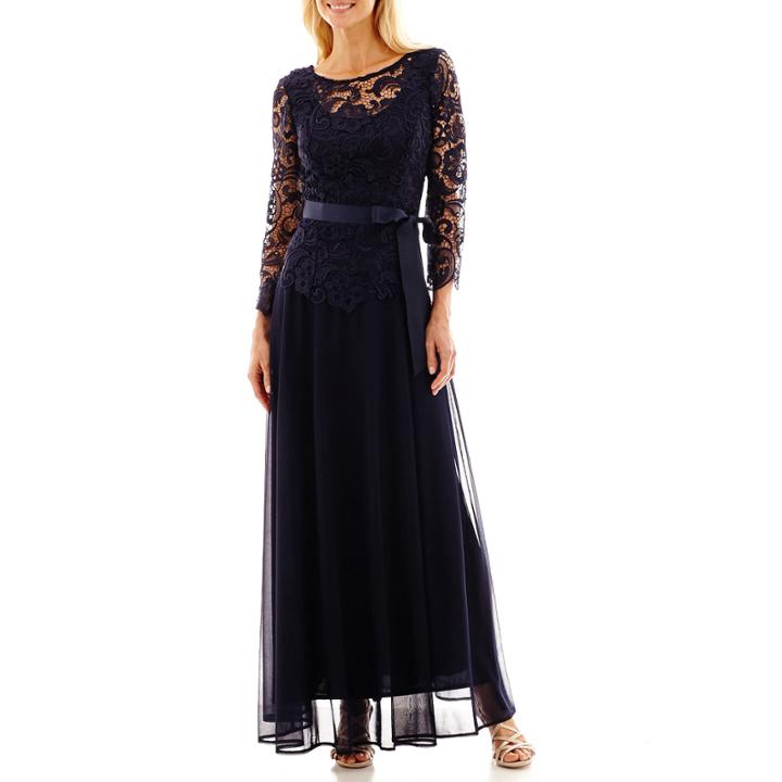 Jackie Jon 3/4-sleeve Lace Chiffon Formal Gown