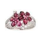 Limited Quantities Genuine Pink Tourmaline And White Sapphire Double-flower Ring
