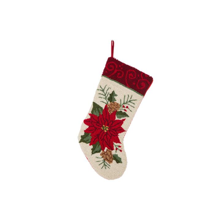Glitzhome Poinsettia Hooked Christmas Stocking
