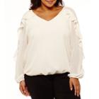 Alyx Long Sleeve V Neck Woven Blouse - Plus