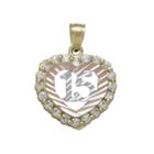 Tesoro&trade; Cubic Zirconia 14k Tri-color Gold Quinceanera Heart Pendant