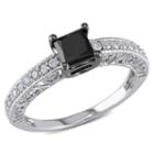 Womens 1 Ct. T.w. Color Enhanced Princess Black Diamond 10k Gold Engagement Ring