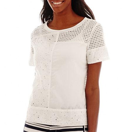 Stylus Short-sleeve Woven Eyelet T-shirt - Tall