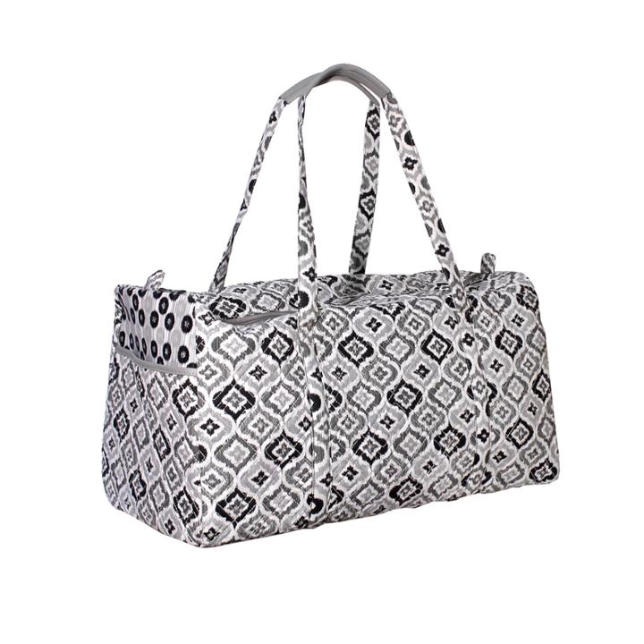 Waverly Black White Ikat Quilted Duffle Tote Bag