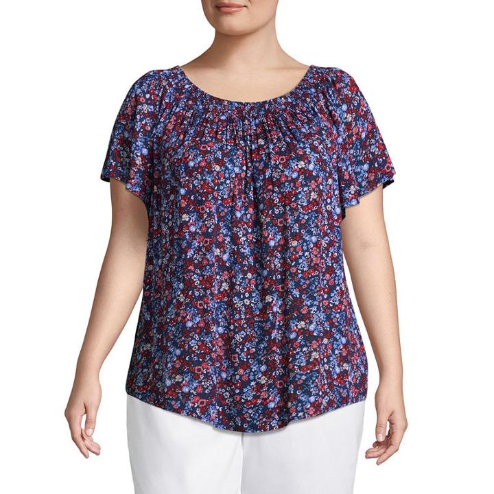 Liz Claiborne Smock Neck Top - Plus