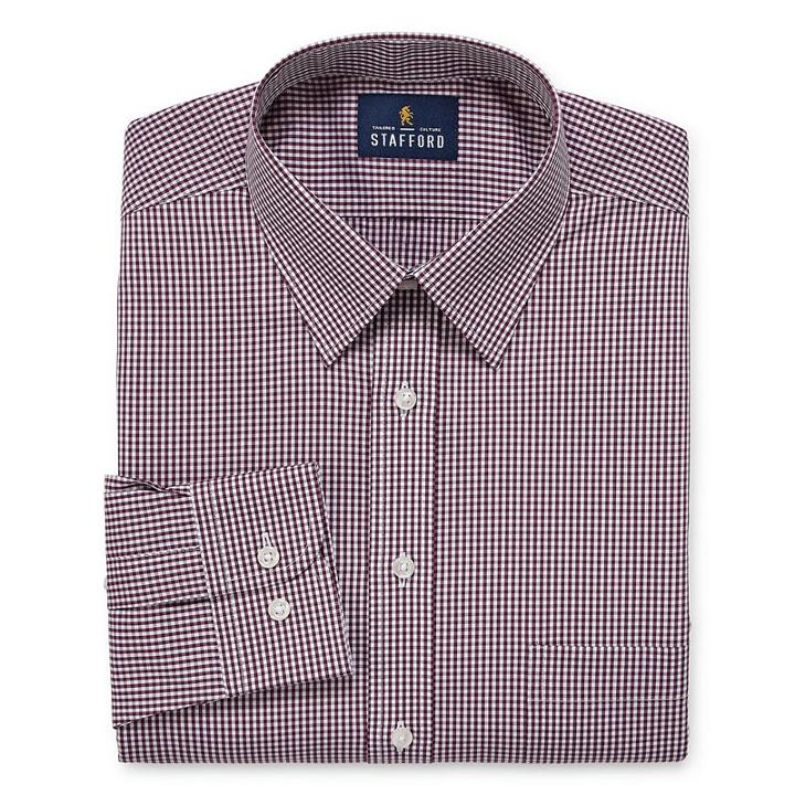 Stafford Comfort Stretch Big And Tall Long Sleeve Woven Checked Dress Shirt