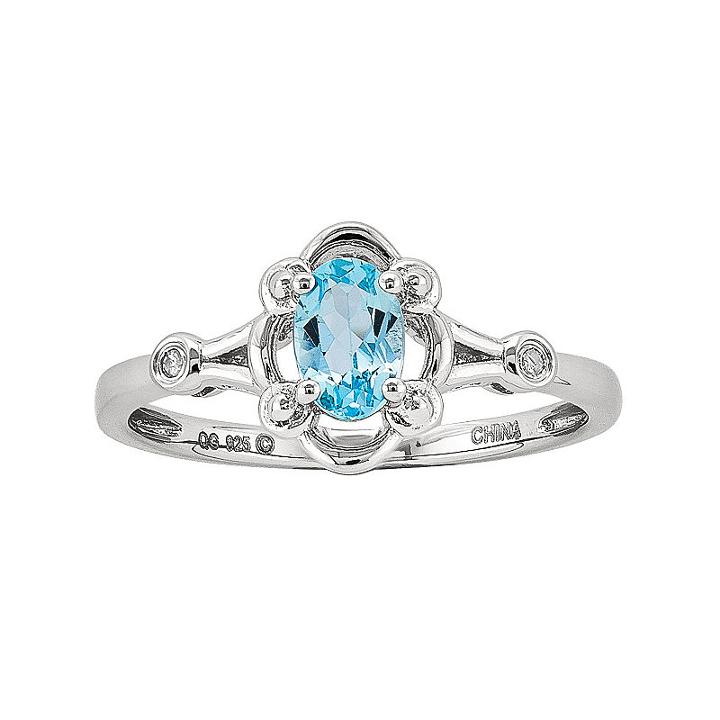 Womens Diamond Accent Blue Topaz Blue Sterling Silver Delicate Ring