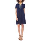 Luxology Short Sleeve Embroidered Shift Dress