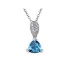 Sterling Silver Genuine Swiss Blue Topaz And White Topaz Pendant Necklace