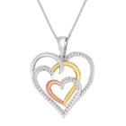 Forevermine 1/10 Ct. T.w. Diamond Heart Tri-tone Pendant Necklace