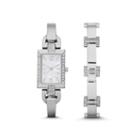 Womens Crystal Rectangle Glitz Watch And Bracelet Set