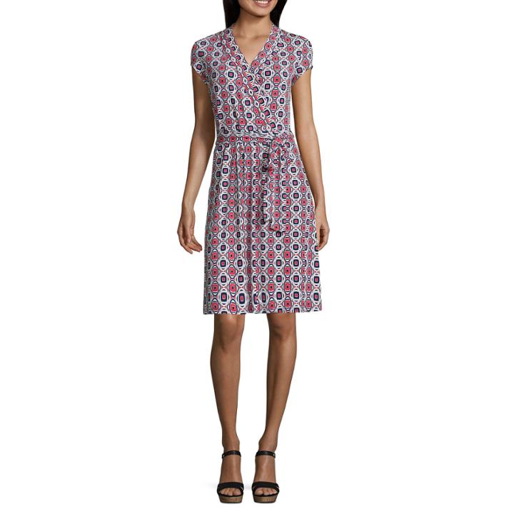 Liz Claiborne Short Sleeve Geometric Wrap Dress