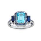 Genuine Swiss Blue Topaz & Lab Created Blue Sapphire Sterling Silver Ring