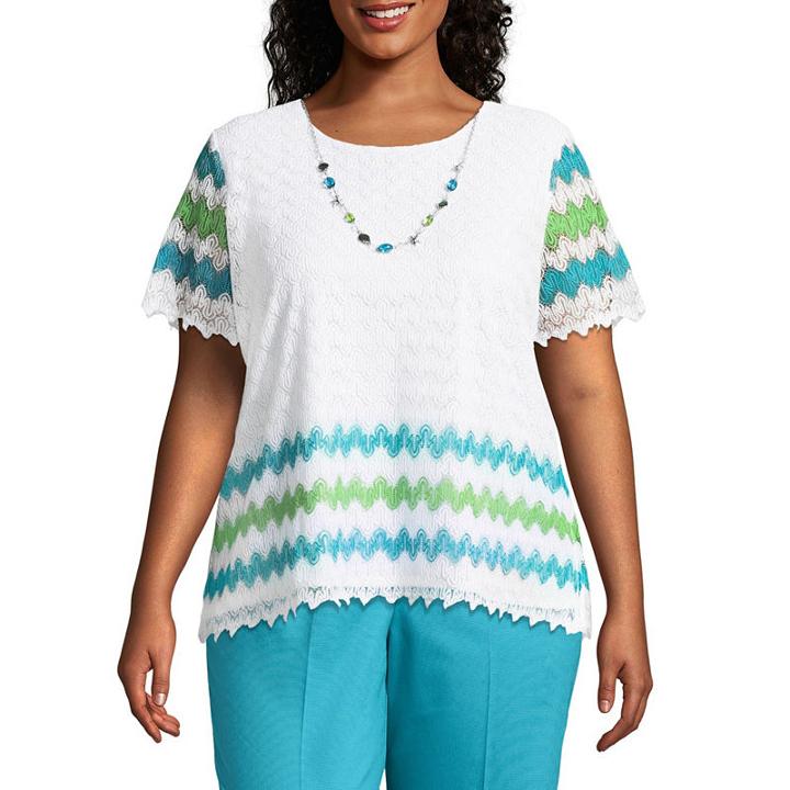Alfred Dunner Turks & Caicos Stripe Border Tee- Plus