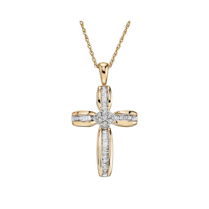 Diamond Blossom 1/5 Ct. T.w. Diamond 10k Yellow Gold Cross Pendant Necklace