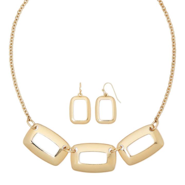 Liz Claiborne Open Rectangle Earring And Necklace Set