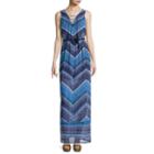 Luxology Sleeveless Chevron Belted Maxi Dress