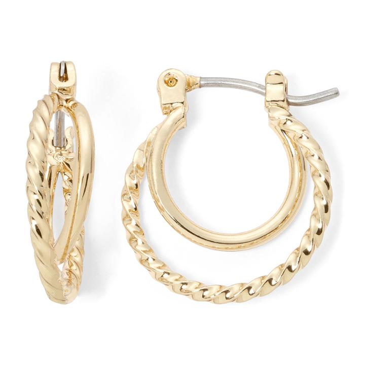 Monet Gold-tone 2-row Orbital Hoop Earrings