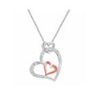 Lab-created White Sapphire Sterling Silver And 14k Rose Gold Over Silver Heart Pendant Necklace