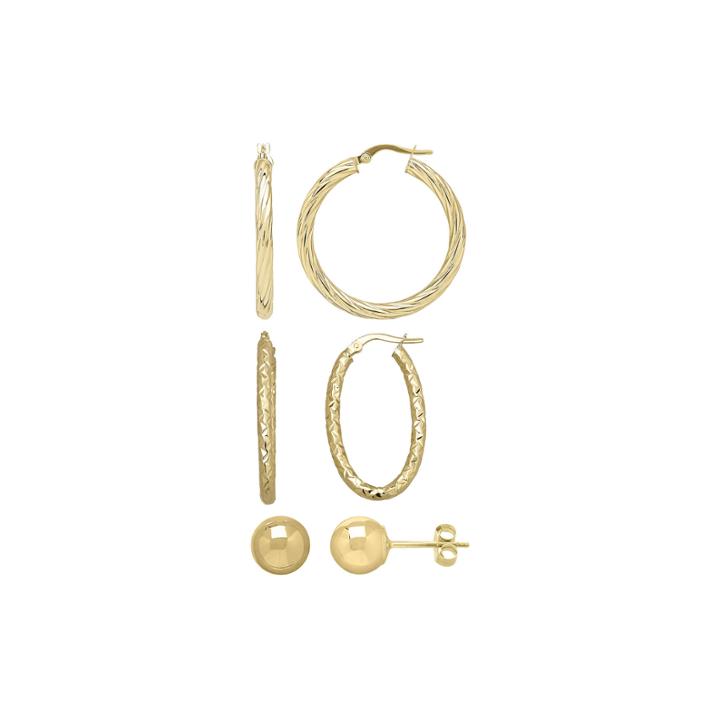 10k Yellow Gold 3-pr. Hoop And Stud Earring Set