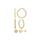 10k Yellow Gold 3-pr. Hoop And Stud Earring Set