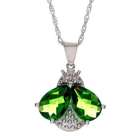 Sterling Silver Simulated Peridot Bee Pendant Necklace