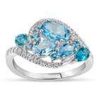 Sterling Silver Blue And White Genuine Topaz Cluster Ring Featuring Swarovski Genuine Gemstones