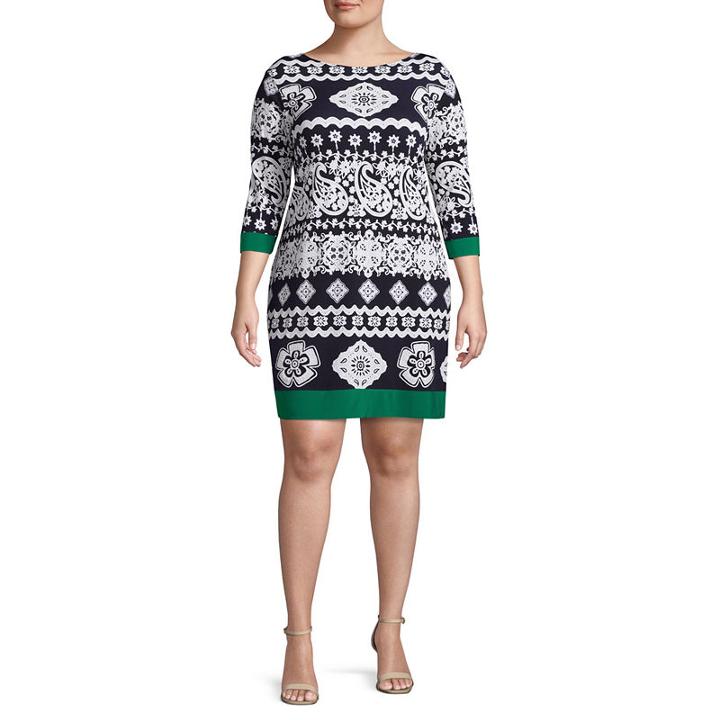 Tiana B 3/4 Sleeve Paisley Shift Dress - Plus