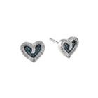 1/5 Ct. T.w. White And Color-enhanced Blue Diamond Sterling Silver Heart Stud Earrings