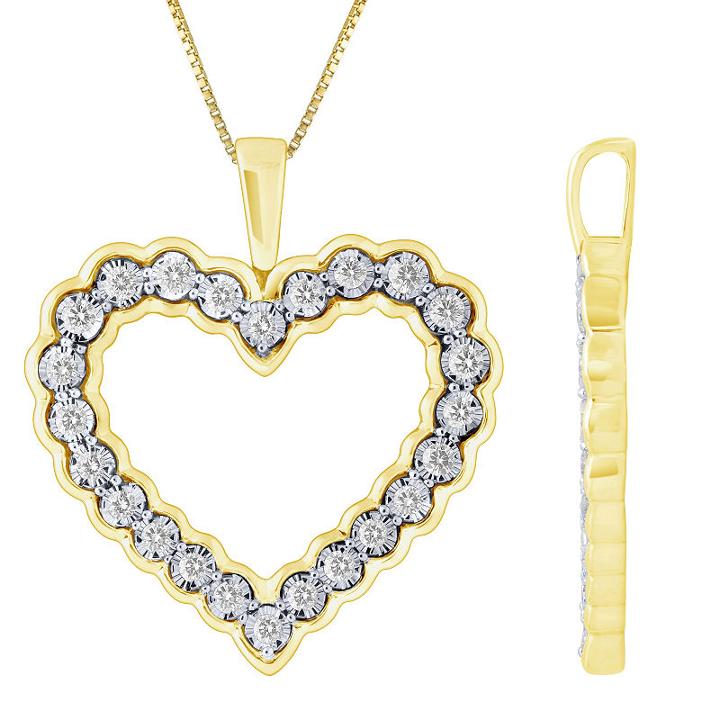 Womens 1/2 Ct. T.w. Genuine White Diamond 10k Gold Heart Pendant Necklace