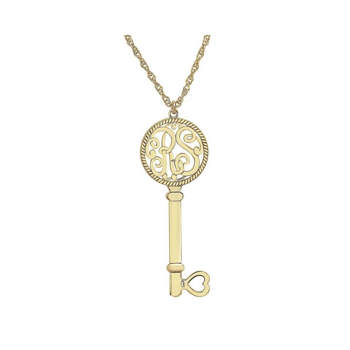 Personalized 10k Yellow Gold Monogram Key Pendant Necklace