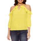 Bold Elements Ruffle Keyhole Cold Shoulder Top