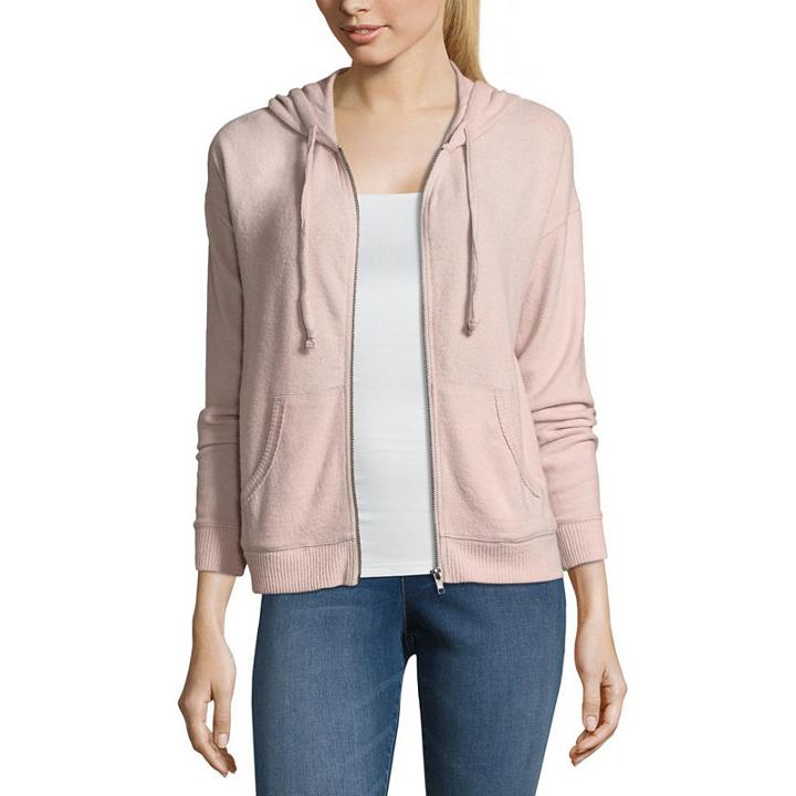 Pink Rose Long Sleeve Knit Hoodie-juniors