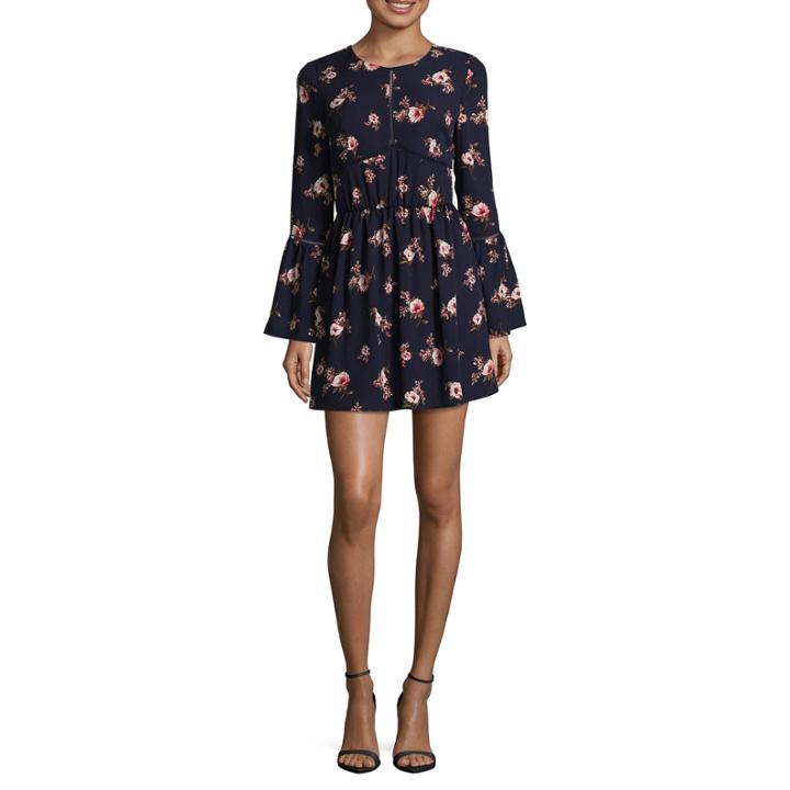 Speechless Long Sleeve Floral A-line Dress-juniors