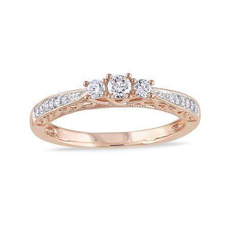 1/4 Ct. T.w. Diamond 10k Rose Gold Vintage-style 3-stone Promise Ring