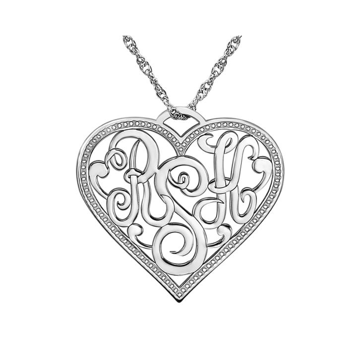 Personalized Monogram Script Heart Pendant Necklace